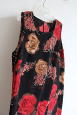 Vintage Rose Patterned Black & Brown Sleeveless Dress | 2XL