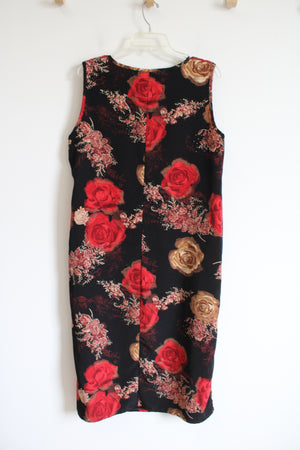 Vintage Rose Patterned Black & Brown Sleeveless Dress | 2XL