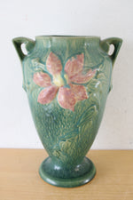 Roseville Pottery 111-10 Clematis Green Pink Flower Urn Style Vase