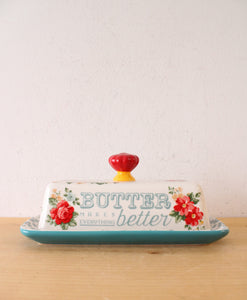 The Pioneer Woman Turquoise Floral Butter Dish