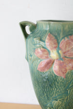 Roseville Pottery 111-10 Clematis Green Pink Flower Urn Style Vase