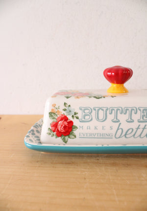 The Pioneer Woman Turquoise Floral Butter Dish