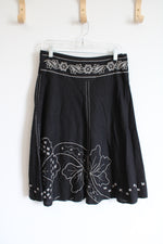 Willi Smith White Embroidered Floral Black Skirt | 6