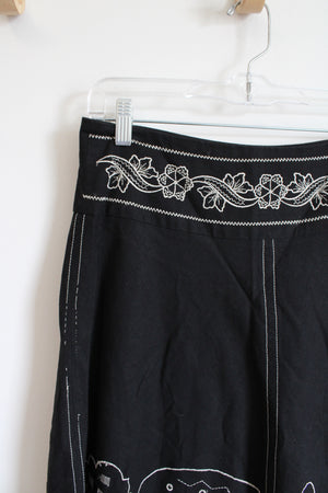 Willi Smith White Embroidered Floral Black Skirt | 6