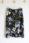 Josephine Chaus Vintage Blue & Green Floral Black Button Down Skirt | 10 Petite