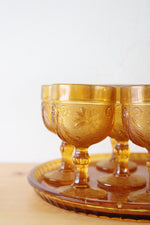 Indiana Glass Vintage Amber Glass Depression Tray & Cocktail Glasses | Set Of 9