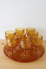 Indiana Glass Vintage Amber Glass Depression Tray & Cocktail Glasses | Set Of 9