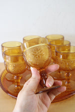 Indiana Glass Vintage Amber Glass Depression Tray & Cocktail Glasses | Set Of 9