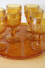 Indiana Glass Vintage Amber Glass Depression Tray & Cocktail Glasses | Set Of 9