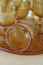 Indiana Glass Vintage Amber Glass Depression Tray & Cocktail Glasses | Set Of 9