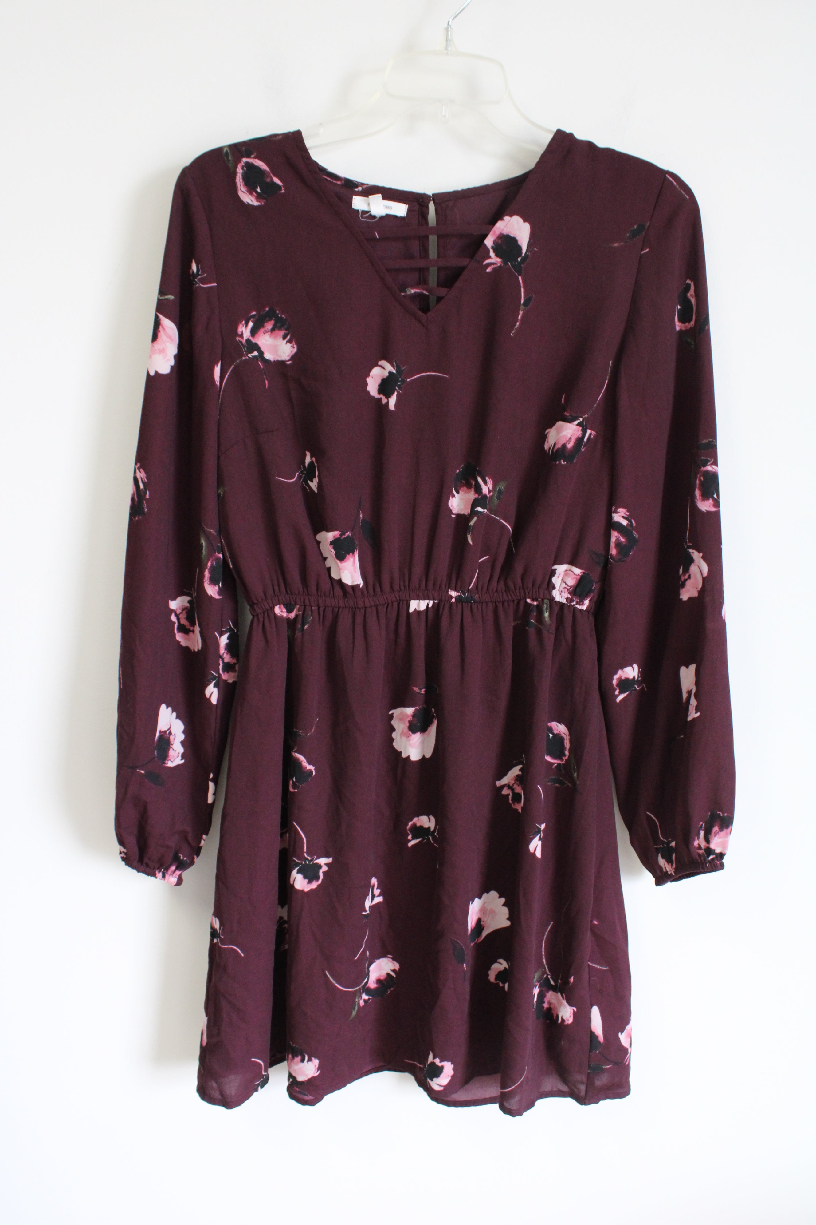 Maurices Burgundy Pink Floral Long Sleeved Dress S Jubilee Thrift