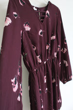 Maurices Burgundy Pink Floral Long Sleeved Dress | S