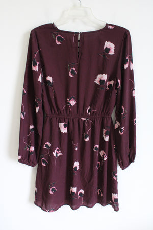 Maurices Burgundy Pink Floral Long Sleeved Dress | S