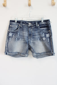 NEW Grace In LA Easy Fit Embroidered Western Denim Shorts | 32