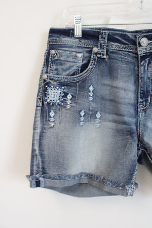 NEW Grace In LA Easy Fit Embroidered Western Denim Shorts | 32