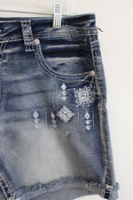 NEW Grace In LA Easy Fit Embroidered Western Denim Shorts | 32