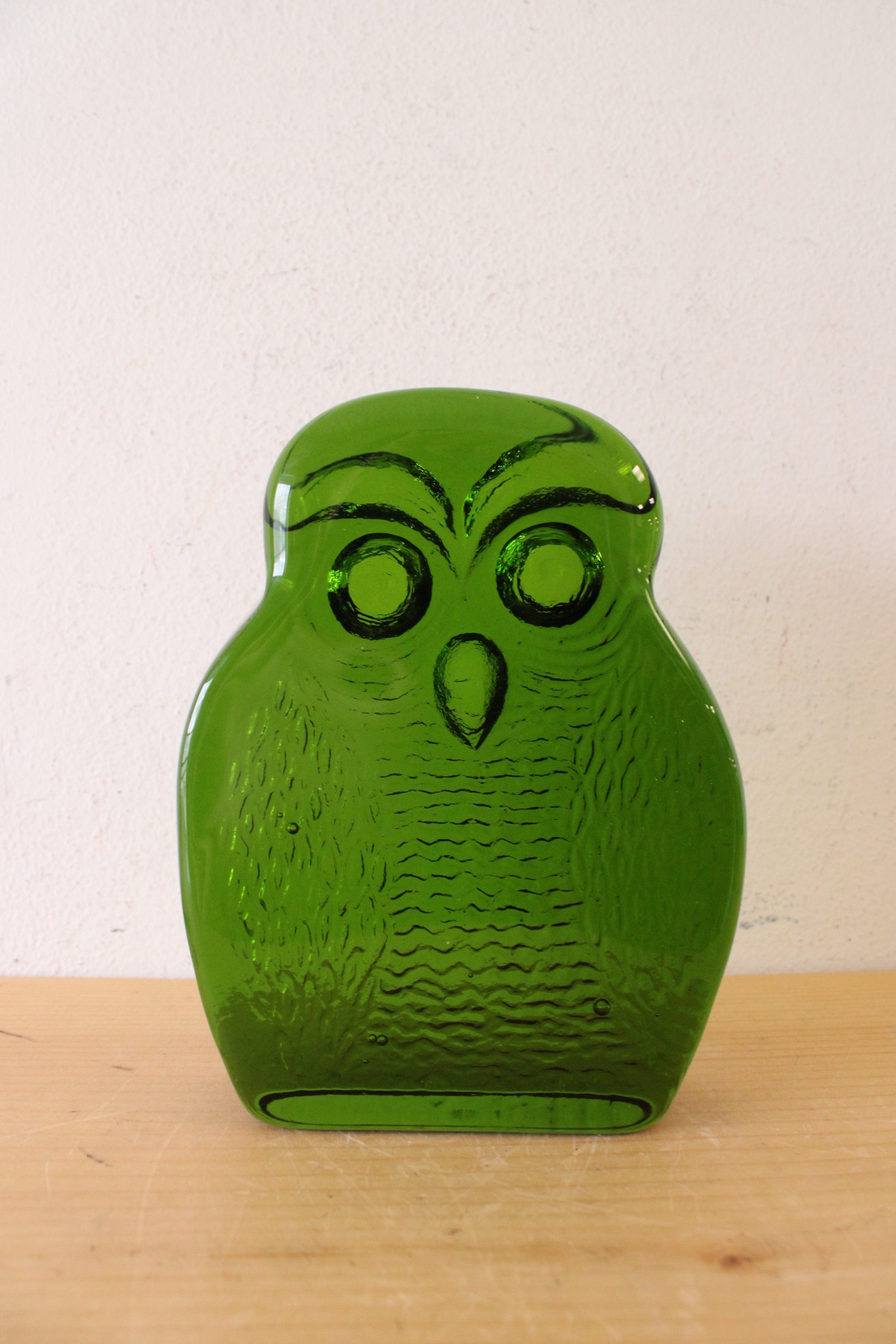 Blenko Green Glass Owl Bookend