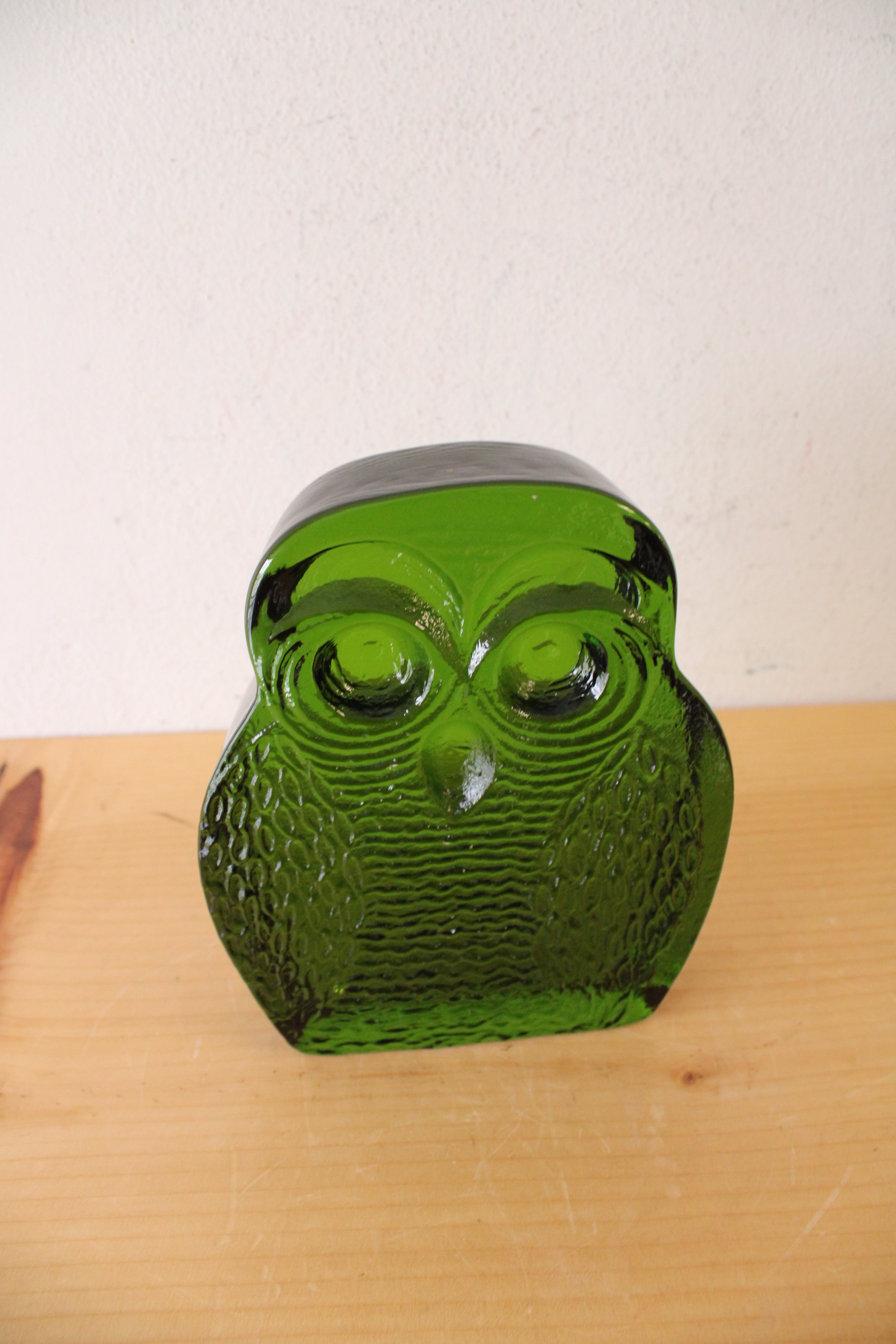 Blenko Green Glass Owl Bookend