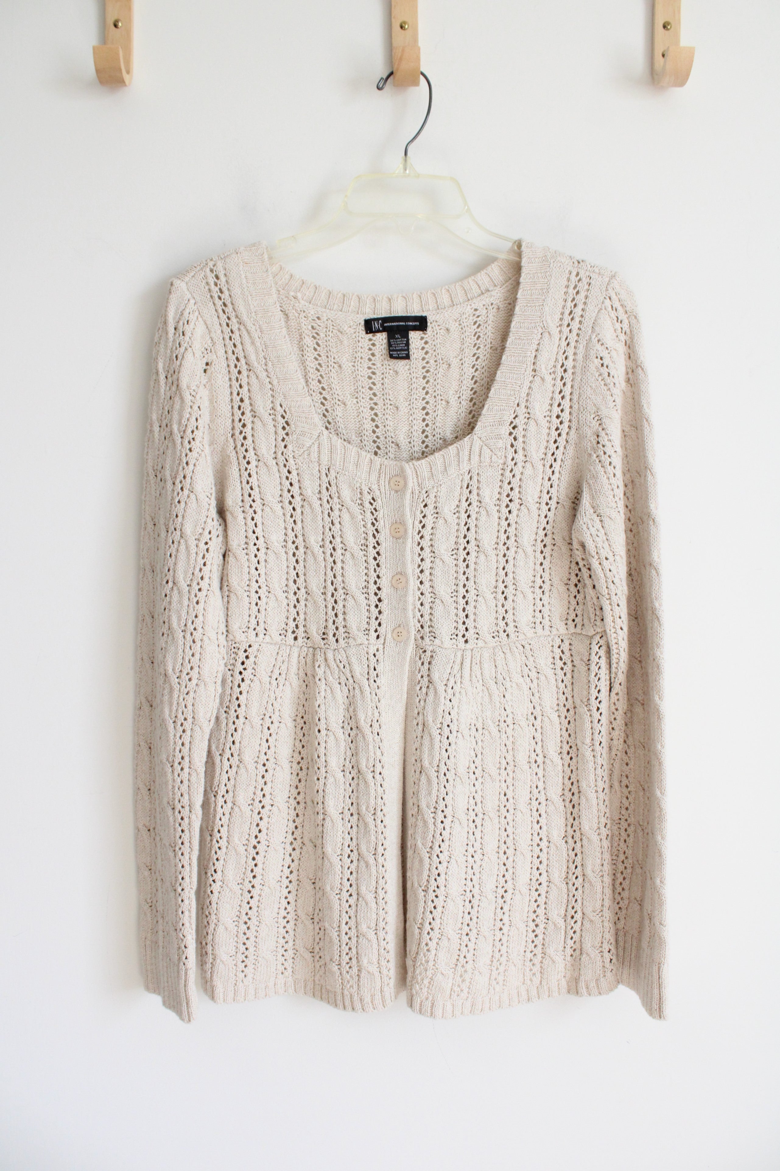 International Concepts Tan Crocheted Knit Cardigan | XL