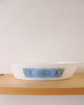 Glasbake Vintage White Blue Flower Divided Oval Dish