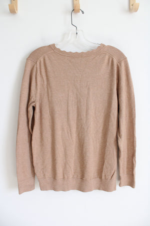 Banana Republic Tan Scalloped Neck Sweater | L