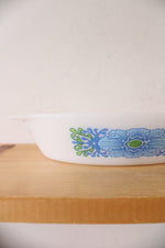 Glasbake Vintage White Blue Flower Divided Oval Dish