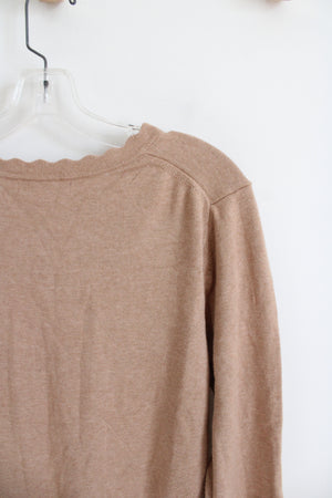 Banana Republic Tan Scalloped Neck Sweater | L