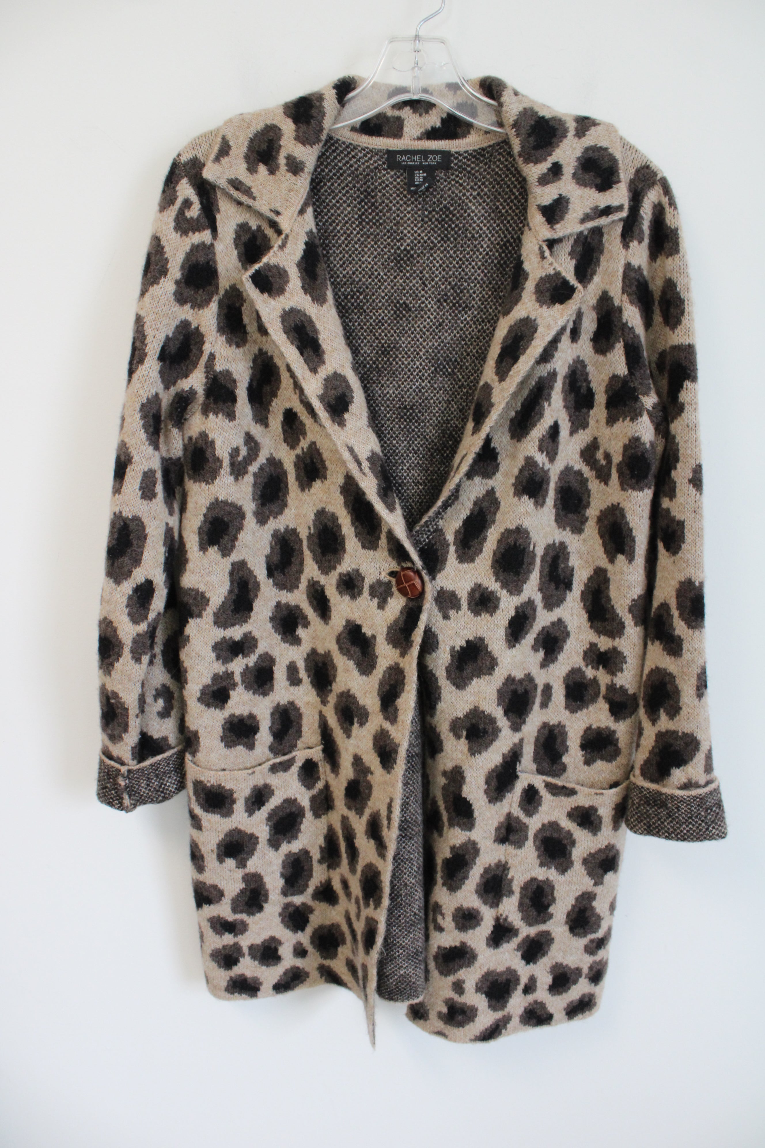 Rachel Zoe Leopard Print Brown Knit Collared Sweater | M