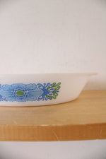 Glasbake Vintage White Blue Flower Divided Oval Dish