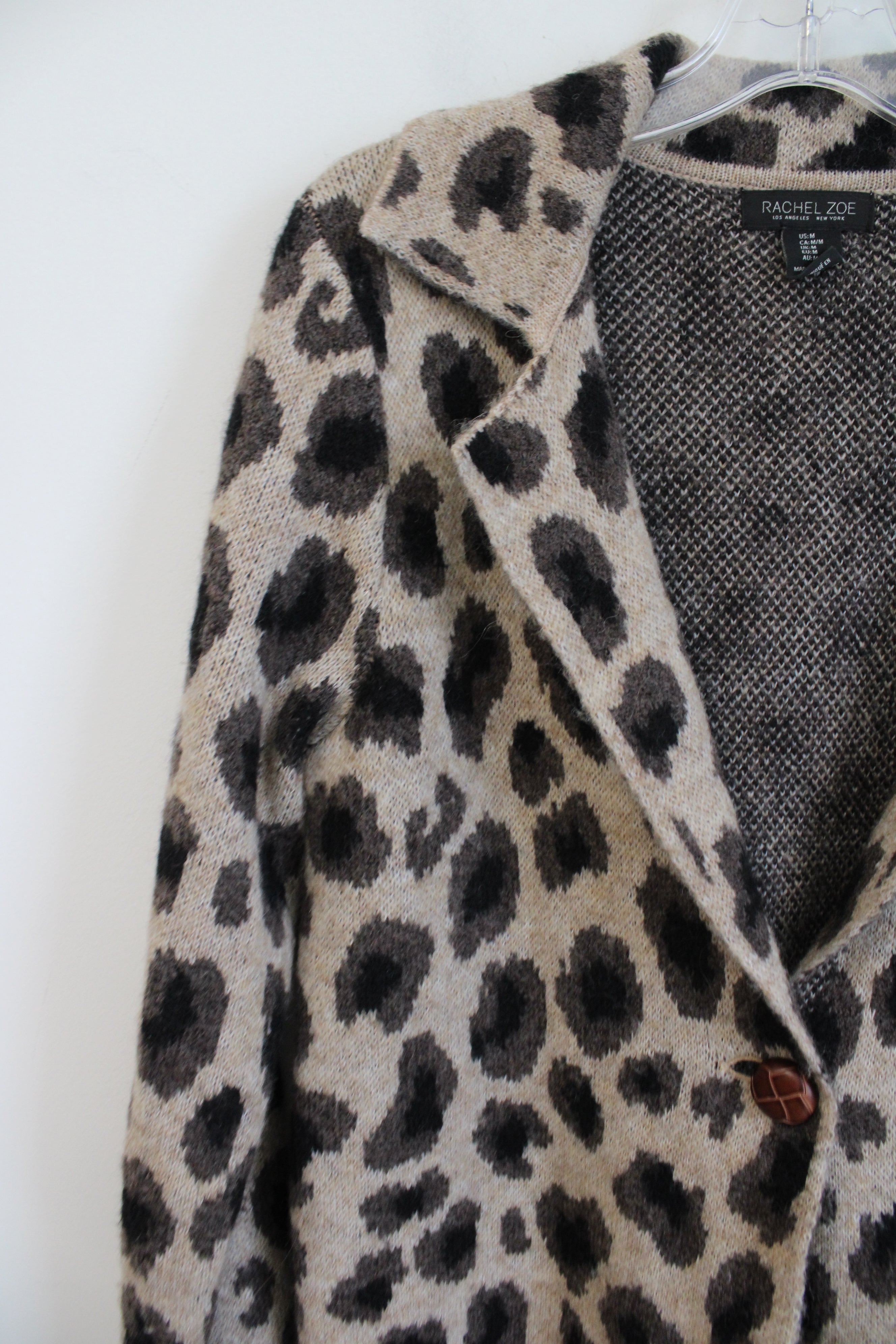 Rachel Zoe Leopard Print Brown Knit Collared Sweater | M