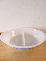 Glasbake Vintage White Blue Flower Divided Oval Dish