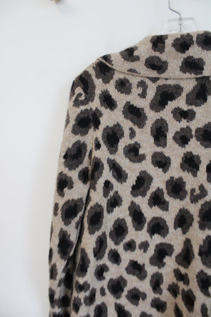 Rachel Zoe Leopard Print Brown Knit Collared Sweater | M