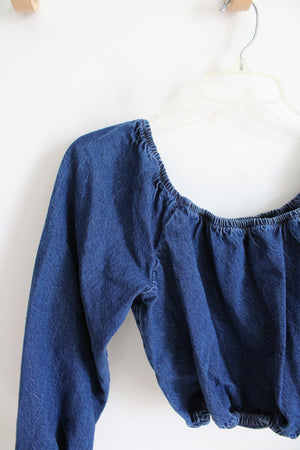 American Eagle Long Sleeved Denim Elastic Waist Cropped Top | M