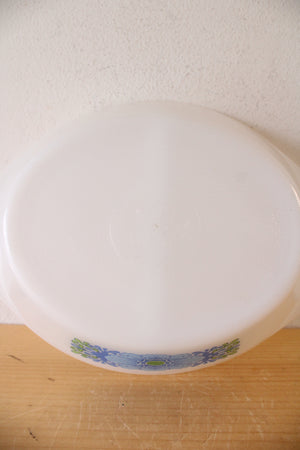 Glasbake Vintage White Blue Flower Divided Oval Dish