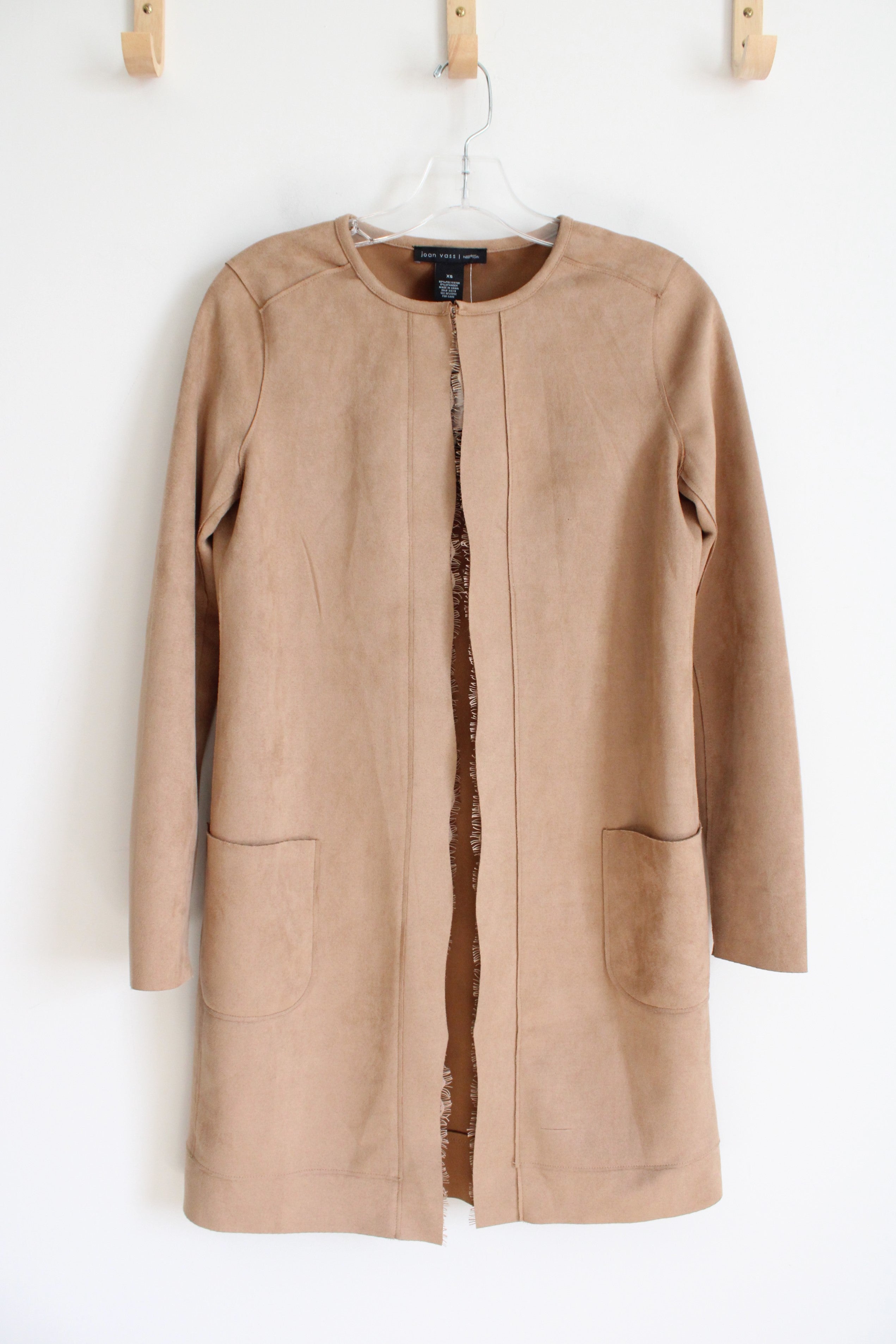 NEW Joan Vass Soft Faux Leather Tan Cardigan | XS