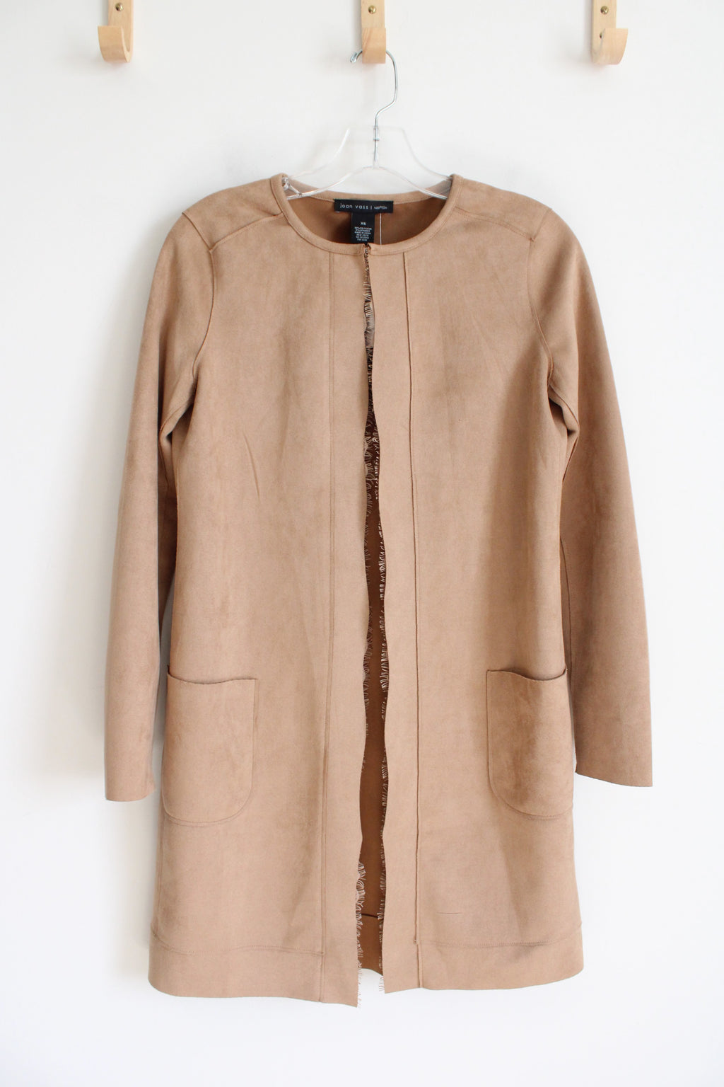 NEW Joan Vass Soft Faux Leather Tan Cardigan | XS