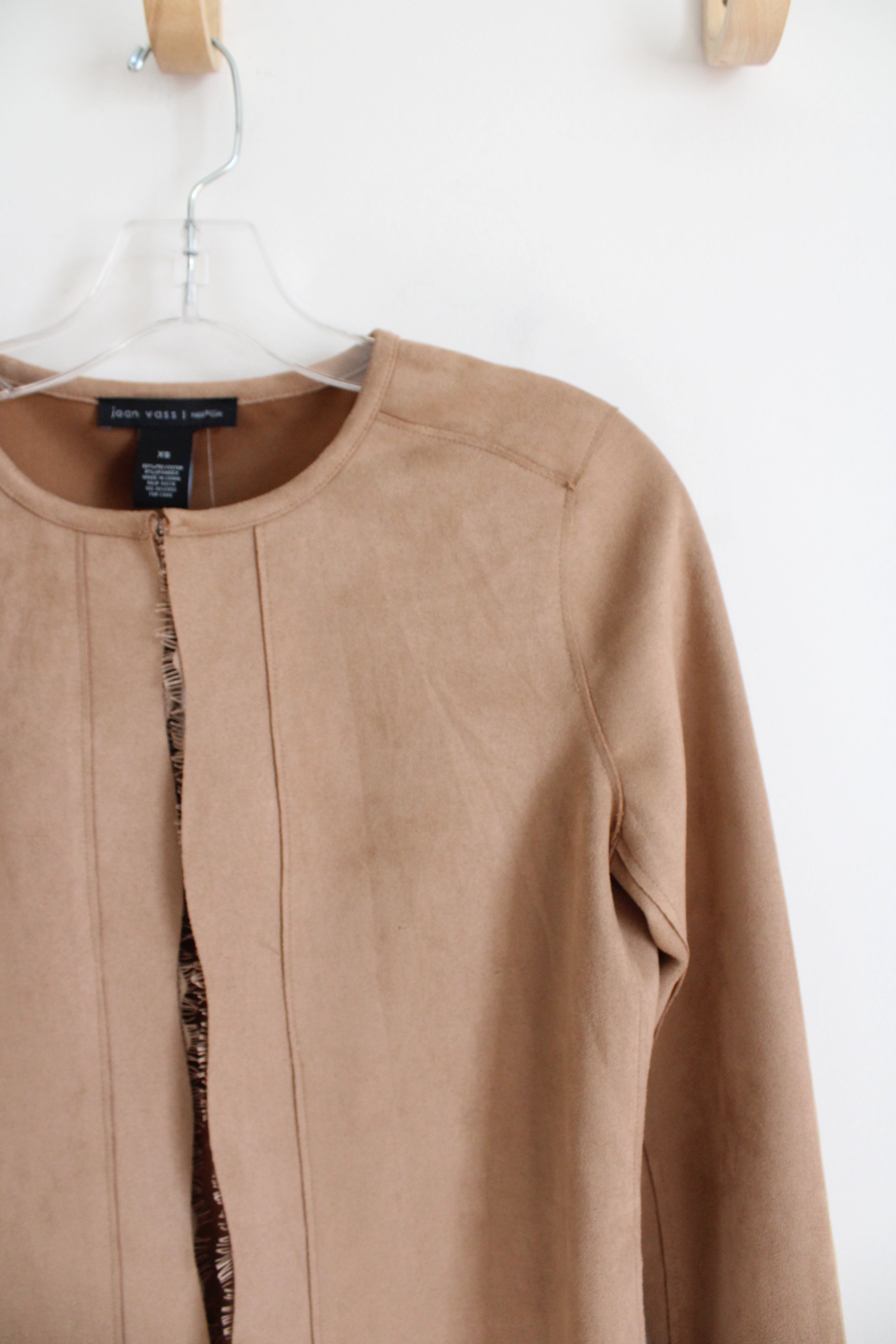 NEW Joan Vass Soft Faux Leather Tan Cardigan | XS