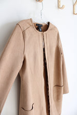 NEW Joan Vass Soft Faux Leather Tan Cardigan | XS