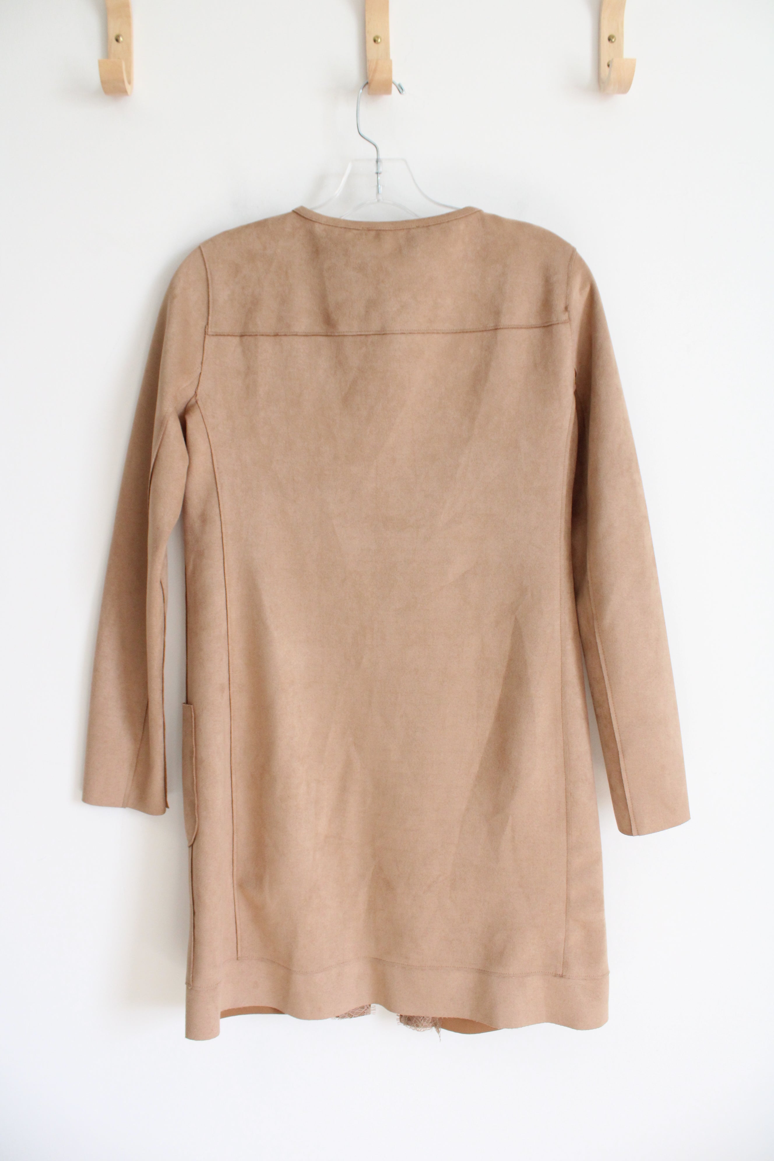 NEW Joan Vass Soft Faux Leather Tan Cardigan | XS