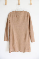 NEW Joan Vass Soft Faux Leather Tan Cardigan | XS