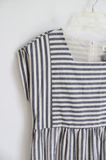 NEW 27 West Listicle Lindsey Blue & Tan Striped Cotton Dress | L