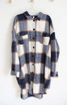 NEW In'Voland Blue Tan & Cream Plaid Flannel Button Down Dress | 22W