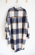 NEW In'Voland Blue Tan & Cream Plaid Flannel Button Down Dress | 22W