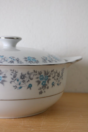 Lynns Helen Fine China Blue Gray Floral Covered Serving Dish