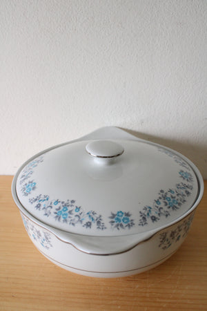 Lynns Helen Fine China Blue Gray Floral Covered Serving Dish