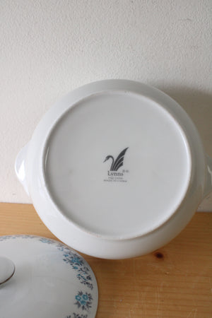 Lynns Helen Fine China Blue Gray Floral Covered Serving Dish
