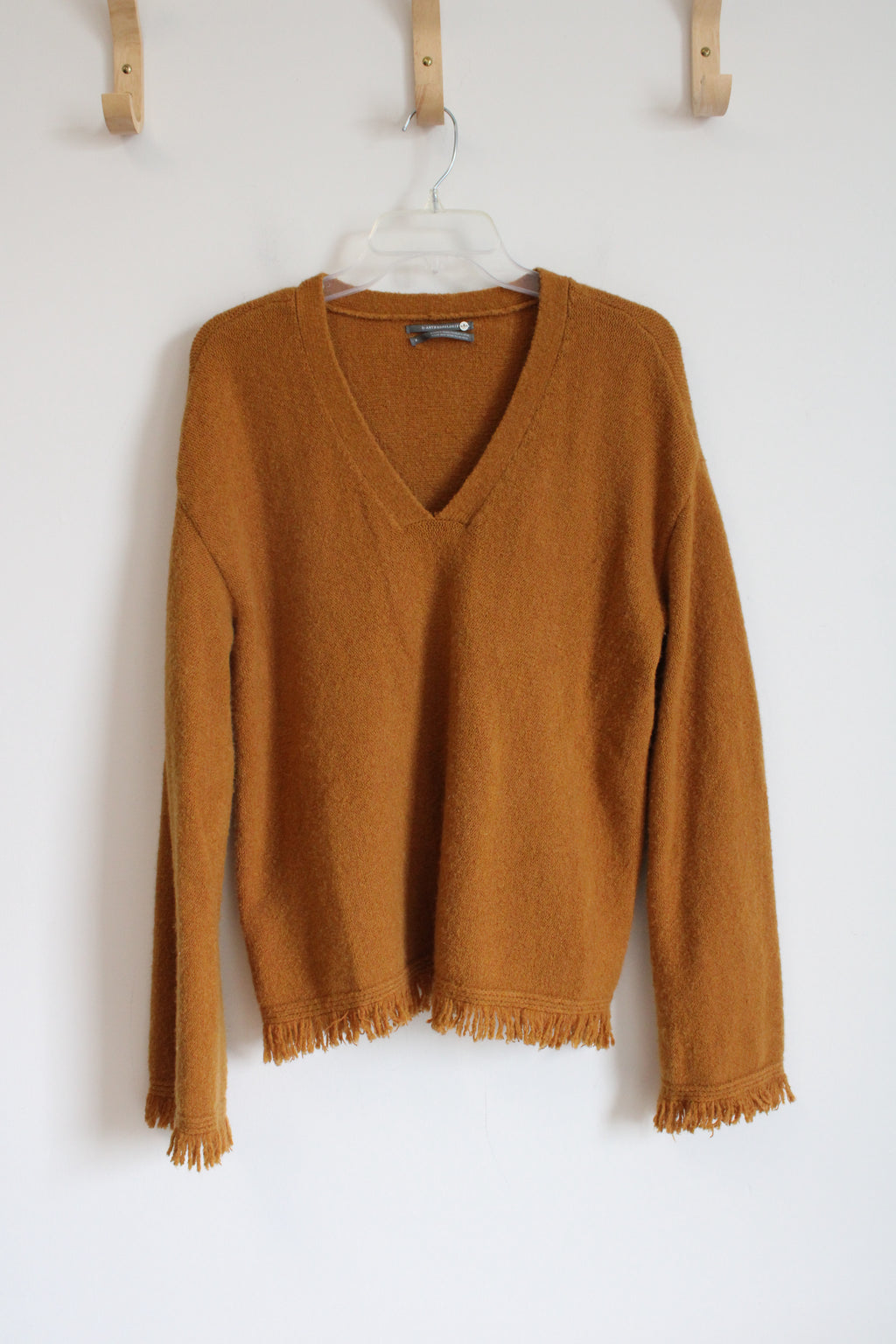 Anthropologie Brown Joy Fringe V-Neck Sweater | S