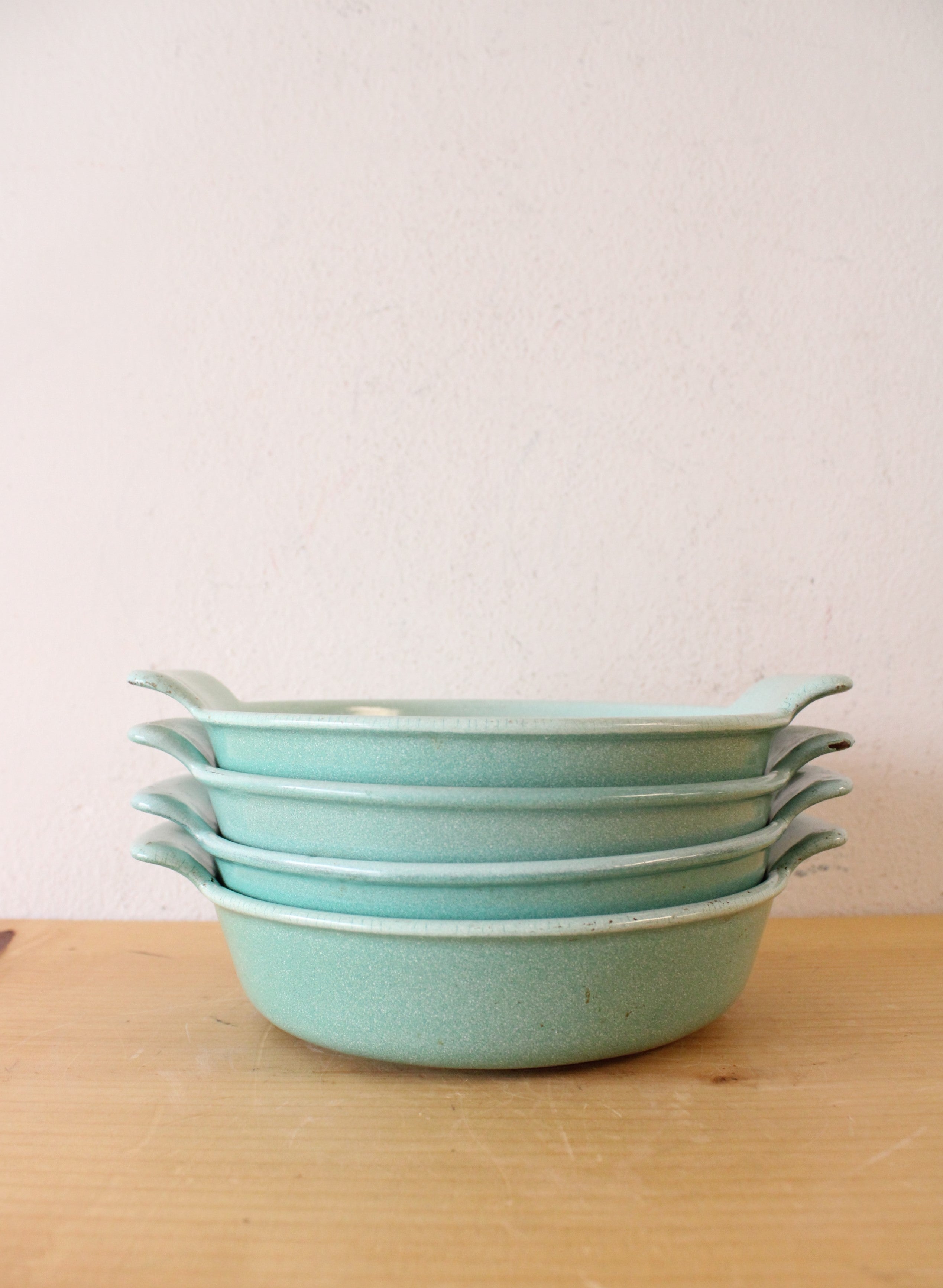 Prizer Ware Teal Handled Small Ceramic Set Of 4 Dishes