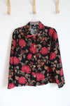 Briggs Vintage Red Floral Gold Buttoned Black Jacket | L Petite