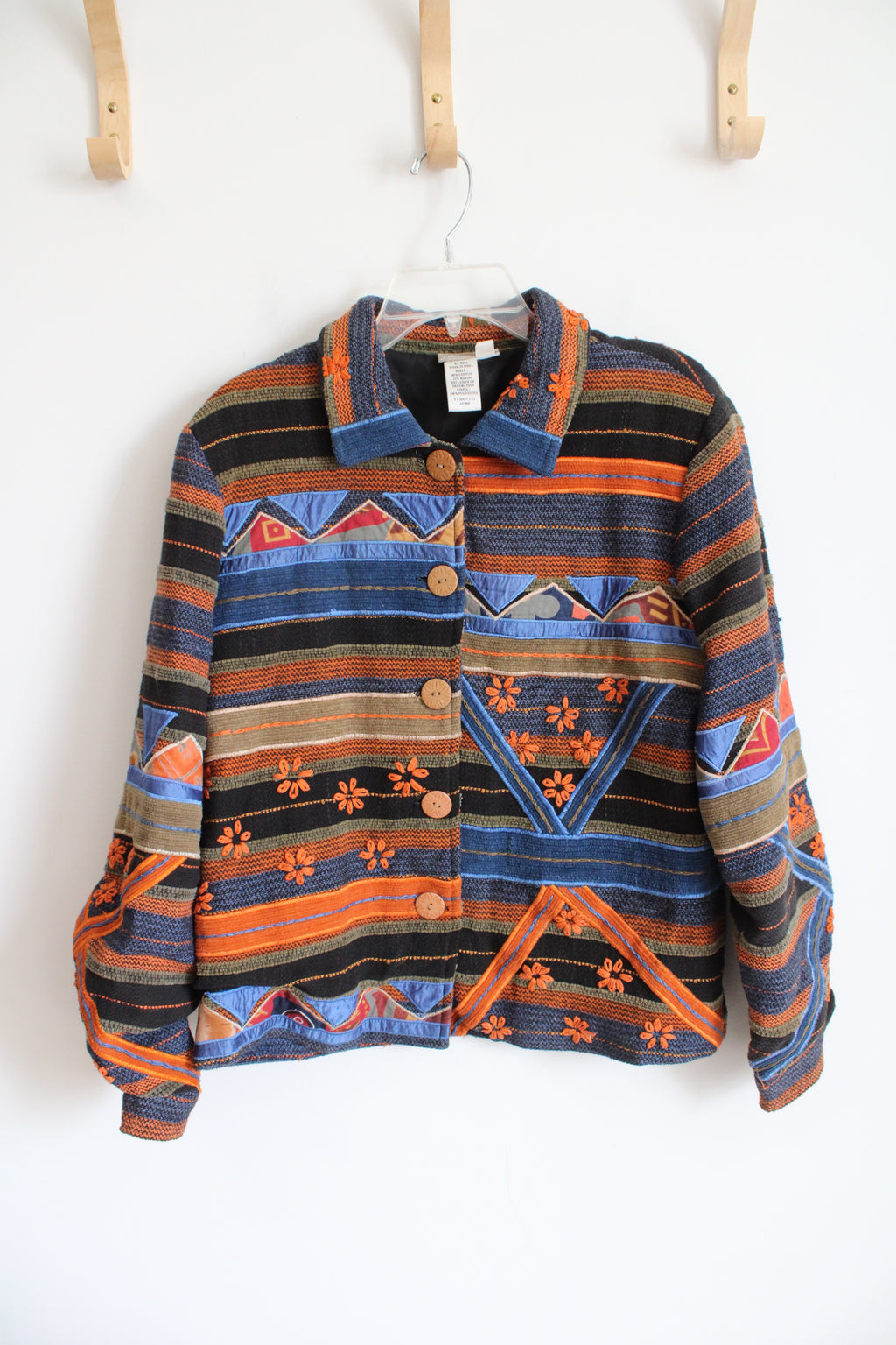 Coldwater Creek Vintage Textured Orange Blue & Brown Patterned Jacket | M